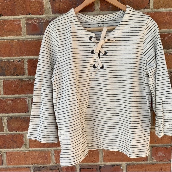 Madewell Tops - Madewell Striped Lace Up Striped Top in White sz S